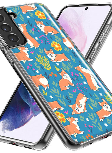 Mundaze - Case for Samsung Galaxy S22 Ultra Slim Shockproof Hard Shell Soft TPU Heavy Duty Protective Phone Cover - Cute Corgis and Flowers