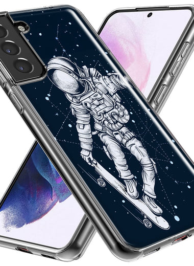 Mundaze - Case for Samsung Galaxy S22 Ultra Slim Shockproof Hard Shell Soft TPU Heavy Duty Protective Phone Cover - Skateboard Astronaut