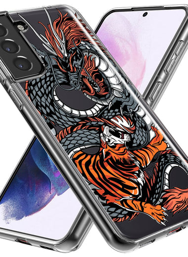 Mundaze - Case for Samsung Galaxy S22 Ultra Slim Shockproof Hard Shell Soft TPU Heavy Duty Protective Phone Cover - Dragon and Tiger