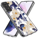 Mundaze - Case for Samsung Galaxy S22 Ultra Slim Shockproof Hard Shell Soft TPU Heavy Duty Protective Phone Cover - Blue White Floral