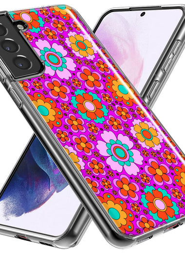 Mundaze - Case for Samsung Galaxy S23 Ultra Slim Shockproof Hard Shell Soft TPU Heavy Duty Protective Phone Cover - Groovy Cute Pink Flowers