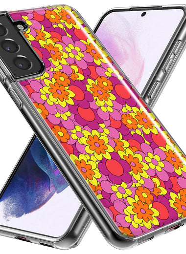 Mundaze - Case for Samsung Galaxy S23 Ultra Slim Shockproof Hard Shell Soft TPU Heavy Duty Protective Phone Cover - Groovy Pink Yellow Floral