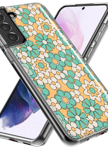 Mundaze - Case for Samsung Galaxy S23 Ultra Slim Shockproof Hard Shell Soft TPU Heavy Duty Protective Phone Cover - Cute Mint Yellow Floral