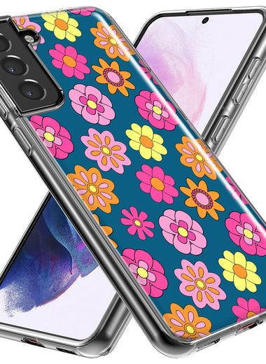 Mundaze - Case for Samsung Galaxy S23 Ultra Slim Shockproof Hard Shell Soft TPU Heavy Duty Protective Phone Cover - Groovy Pink Daisies