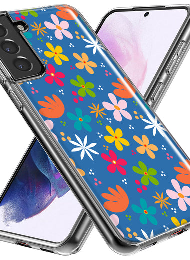 Mundaze - Case for Samsung Galaxy S24 Plus Slim Shockproof Hard Shell Soft TPU Heavy Duty Protective Phone Cover - Blue Cute Flowers