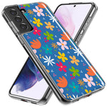 Mundaze - Case for Samsung Galaxy S22 Ultra Slim Shockproof Hard Shell Soft TPU Heavy Duty Protective Phone Cover - Blue Cute Flowers