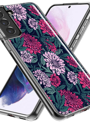 Mundaze - Case for Samsung Galaxy S23 Ultra Slim Shockproof Hard Shell Soft TPU Heavy Duty Protective Phone Cover - Vintage Pink Flowers and Leaves