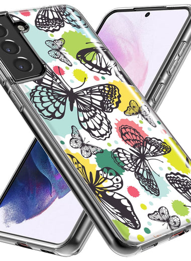 Mundaze - Case for Samsung Galaxy S22 Ultra Slim Shockproof Hard Shell Soft TPU Heavy Duty Protective Phone Cover - Vintage Butterflies