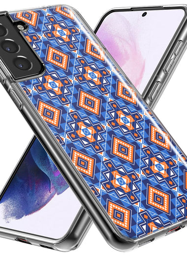 Mundaze - Case for Samsung Galaxy S23 Ultra Slim Shockproof Hard Shell Soft TPU Heavy Duty Protective Phone Cover - Abstract Blue Orange Diamond Tribal