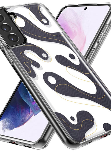 Mundaze - Case for Samsung Galaxy S24 Ultra Slim Shockproof Hard Shell Soft TPU Heavy Duty Protective Phone Cover - Luxury Black White Fluid