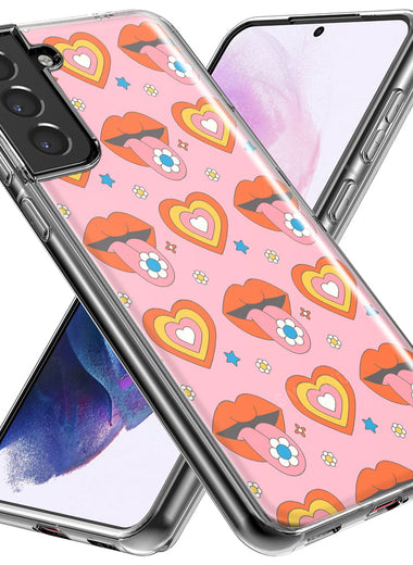 Mundaze - Case for Samsung Galaxy S22 Ultra Slim Shockproof Hard Shell Soft TPU Heavy Duty Protective Phone Cover - Retro Groovy Hearts