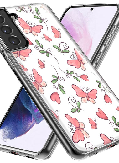 Mundaze - Case for Samsung Galaxy S22 Ultra Slim Shockproof Hard Shell Soft TPU Heavy Duty Protective Phone Cover - Cute Pink Butterflies