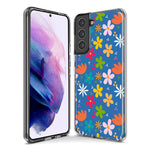 Mundaze - Case for Samsung Galaxy S24 Plus Slim Shockproof Hard Shell Soft TPU Heavy Duty Protective Phone Cover - Blue Cute Flowers