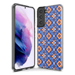 Mundaze - Case for Samsung Galaxy S24 Plus Slim Shockproof Hard Shell Soft TPU Heavy Duty Protective Phone Cover - Abstract Blue Orange Diamond Tribal