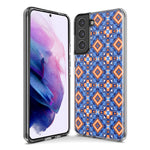 Mundaze - Case for Samsung Galaxy S22 Ultra Slim Shockproof Hard Shell Soft TPU Heavy Duty Protective Phone Cover - Abstract Blue Orange Diamond Tribal