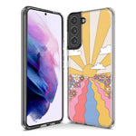 Mundaze - Case for Samsung Galaxy S22 Ultra Slim Shockproof Hard Shell Soft TPU Heavy Duty Protective Phone Cover - Retro Sunset Flower Field