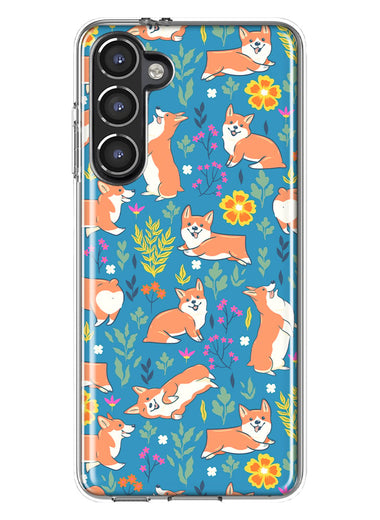 Mundaze - Case for Samsung Galaxy S23 Slim Shockproof Hard Shell Soft TPU Heavy Duty Protective Phone Cover - Cute Corgis and Flowers