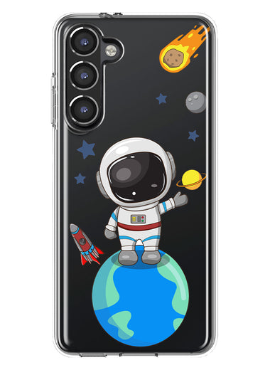 Mundaze - Case for Samsung Galaxy S23 Plus Slim Shockproof Hard Shell Soft TPU Heavy Duty Protective Phone Cover - Cute Astronaut Earth Mars Rocket