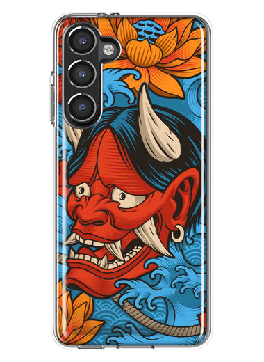 Mundaze - Case for Samsung Galaxy S23 Plus Slim Shockproof Hard Shell Soft TPU Heavy Duty Protective Phone Cover - Blue Japanese Oni Tattoo