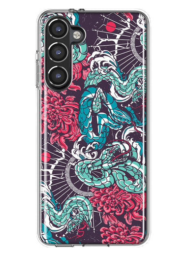 Mundaze - Case for Samsung Galaxy S23 Slim Shockproof Hard Shell Soft TPU Heavy Duty Protective Phone Cover - Japanese Snake Tattoo