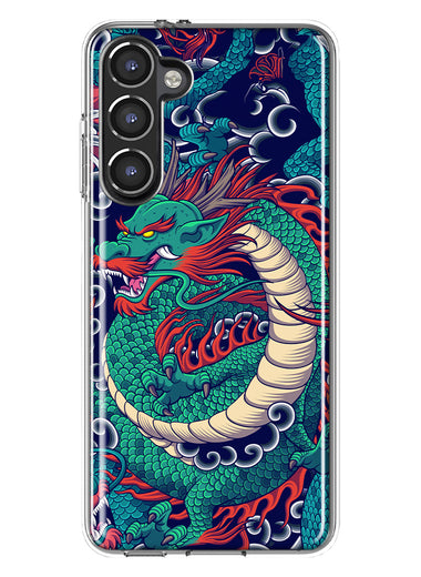 Mundaze - Case for Samsung Galaxy S23 Plus Slim Shockproof Hard Shell Soft TPU Heavy Duty Protective Phone Cover - Green Dragon Tattoo