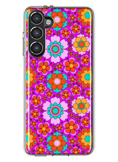 Mundaze - Case for Samsung Galaxy S23 Plus Slim Shockproof Hard Shell Soft TPU Heavy Duty Protective Phone Cover - Groovy Cute Pink Flowers