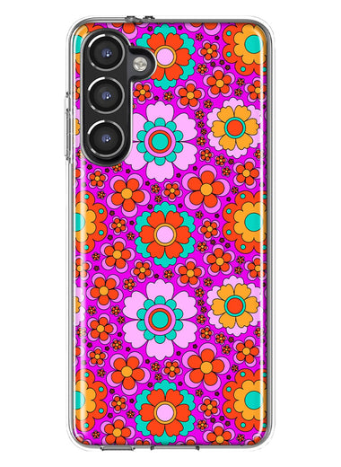 Mundaze - Case for Samsung Galaxy S23 Slim Shockproof Hard Shell Soft TPU Heavy Duty Protective Phone Cover - Groovy Cute Pink Flowers