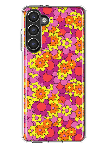 Mundaze - Case for Samsung Galaxy S23 Plus Slim Shockproof Hard Shell Soft TPU Heavy Duty Protective Phone Cover - Groovy Pink Yellow Floral