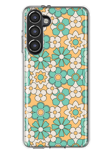 Mundaze - Case for Samsung Galaxy S23 Plus Slim Shockproof Hard Shell Soft TPU Heavy Duty Protective Phone Cover - Cute Mint Yellow Floral