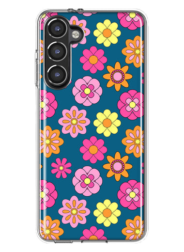 Mundaze - Case for Samsung Galaxy S23 Plus Slim Shockproof Hard Shell Soft TPU Heavy Duty Protective Phone Cover - Groovy Pink Daisies