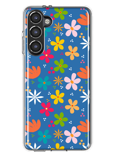 Mundaze - Case for Samsung Galaxy S23 Plus Slim Shockproof Hard Shell Soft TPU Heavy Duty Protective Phone Cover - Blue Cute Flowers