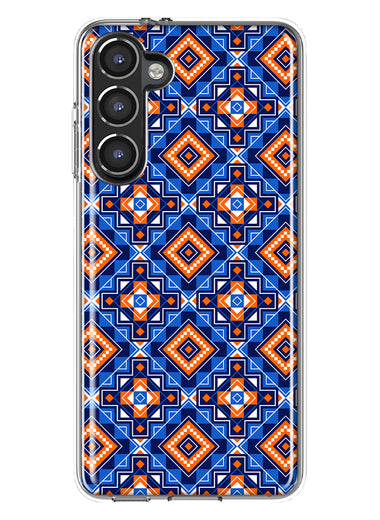 Mundaze - Case for Samsung Galaxy S23 Plus Slim Shockproof Hard Shell Soft TPU Heavy Duty Protective Phone Cover - Abstract Blue Orange Diamond Tribal