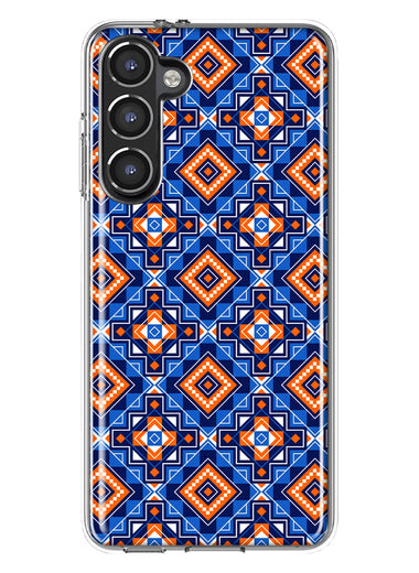 Mundaze - Case for Samsung Galaxy S23 Slim Shockproof Hard Shell Soft TPU Heavy Duty Protective Phone Cover - Abstract Blue Orange Diamond Tribal