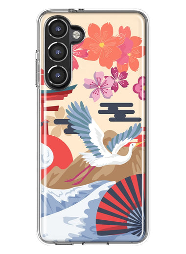 Mundaze - Case for Samsung Galaxy S23 Slim Shockproof Hard Shell Soft TPU Heavy Duty Protective Phone Cover - Vintage Japanese Crane