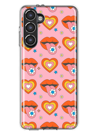 Mundaze - Case for Samsung Galaxy S23 Plus Slim Shockproof Hard Shell Soft TPU Heavy Duty Protective Phone Cover - Retro Groovy Hearts