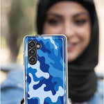 Mundaze - Case for Samsung Galaxy S22 Ultra Slim Shockproof Hard Shell Soft TPU Heavy Duty Protective Phone Cover - Blue Camo