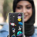 Mundaze - Case for Samsung Galaxy S22 Ultra Slim Shockproof Hard Shell Soft TPU Heavy Duty Protective Phone Cover - Cute Astronauts and UFO Rocket