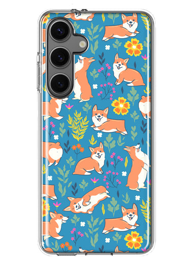 Mundaze - Case for Samsung Galaxy S24 Plus Slim Shockproof Hard Shell Soft TPU Heavy Duty Protective Phone Cover - Cute Corgis and Flowers