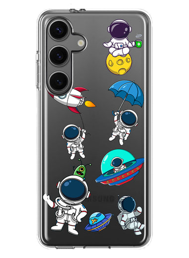 Mundaze - Case for Samsung Galaxy S24 Plus Slim Shockproof Hard Shell Soft TPU Heavy Duty Protective Phone Cover - Cute Astronauts and UFO Rocket