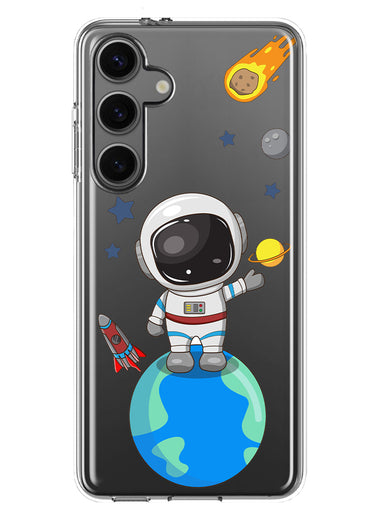 Mundaze - Case for Samsung Galaxy S24 Plus Slim Shockproof Hard Shell Soft TPU Heavy Duty Protective Phone Cover - Cute Astronaut Earth Mars Rocket