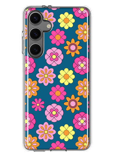 Mundaze - Case for Samsung Galaxy S24 Plus Slim Shockproof Hard Shell Soft TPU Heavy Duty Protective Phone Cover - Groovy Pink Daisies