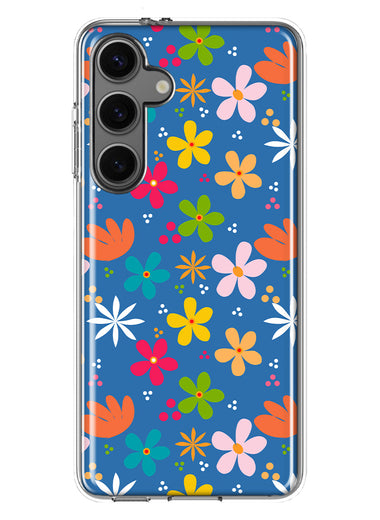 Mundaze - Case for Samsung Galaxy S24 Plus Slim Shockproof Hard Shell Soft TPU Heavy Duty Protective Phone Cover - Blue Cute Flowers