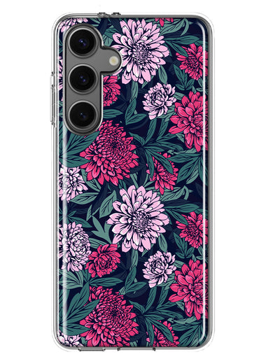 Mundaze - Case for Samsung Galaxy S24 Slim Shockproof Hard Shell Soft TPU Heavy Duty Protective Phone Cover - Vintage Pink Flowers and Leaves