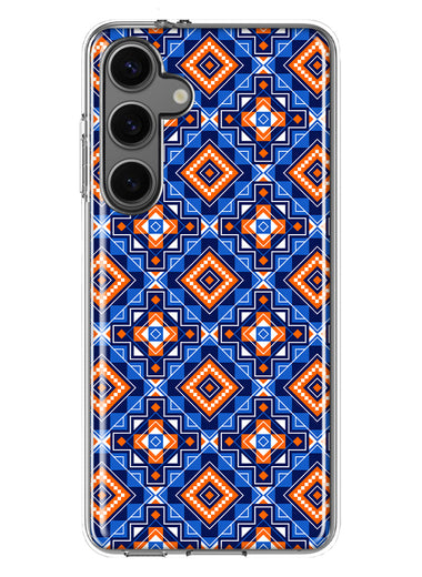 Mundaze - Case for Samsung Galaxy S24 Plus Slim Shockproof Hard Shell Soft TPU Heavy Duty Protective Phone Cover - Abstract Blue Orange Diamond Tribal