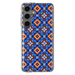 Mundaze - Case for Samsung Galaxy S24 Plus Slim Shockproof Hard Shell Soft TPU Heavy Duty Protective Phone Cover - Abstract Blue Orange Diamond Tribal