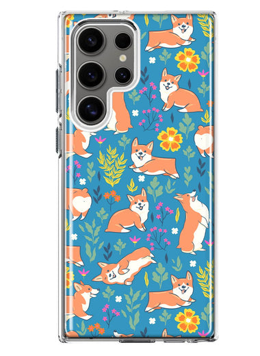 Mundaze - Case for Samsung Galaxy S24 Ultra Slim Shockproof Hard Shell Soft TPU Heavy Duty Protective Phone Cover - Cute Corgis and Flowers