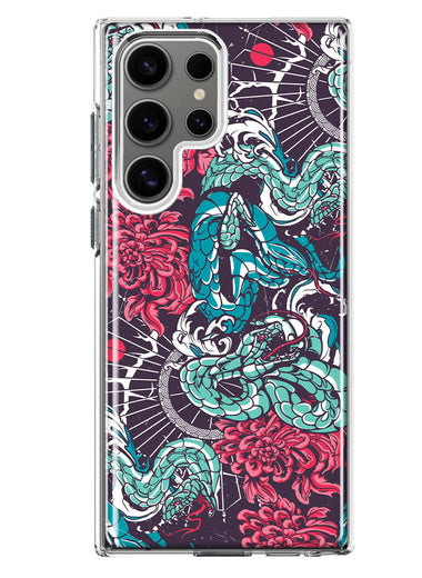 Mundaze - Case for Samsung Galaxy S23 Ultra Slim Shockproof Hard Shell Soft TPU Heavy Duty Protective Phone Cover - Japanese Snake Tattoo