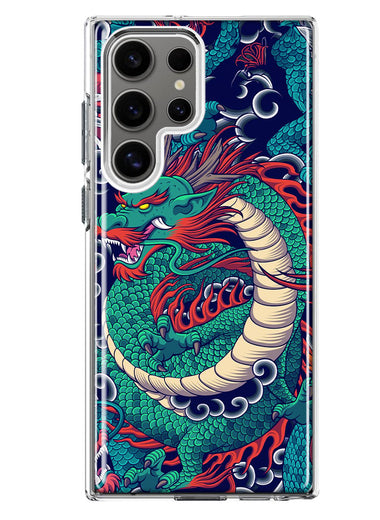 Mundaze - Case for Samsung Galaxy S23 Ultra Slim Shockproof Hard Shell Soft TPU Heavy Duty Protective Phone Cover - Green Dragon Tattoo