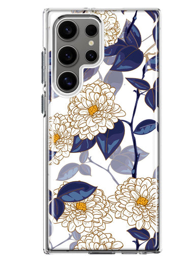 Mundaze - Case for Samsung Galaxy S23 Ultra Slim Shockproof Hard Shell Soft TPU Heavy Duty Protective Phone Cover - Blue White Floral