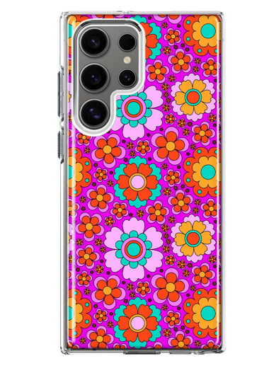 Mundaze - Case for Samsung Galaxy S23 Ultra Slim Shockproof Hard Shell Soft TPU Heavy Duty Protective Phone Cover - Groovy Cute Pink Flowers